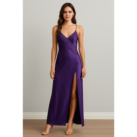 Vintage Val Mode Purple Lace Slip Dress Nightgown Lingerie Sleepwear - Picture 1 of 6